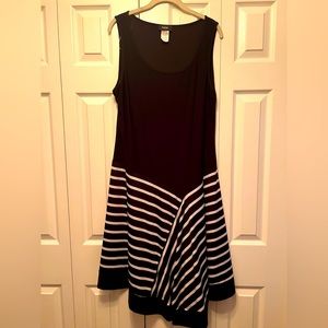 XL MSK Black and white striped sleeveless dress with hankerchief hem